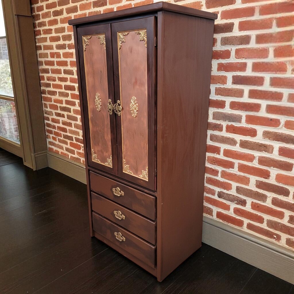 7113 #Armoire Cabinet with Gold Accents with Shelves and 3 Drawers ~ Furniture