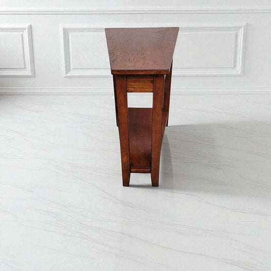 7116 Narrow Wedge Shape Wood 2 Tier SIde Table