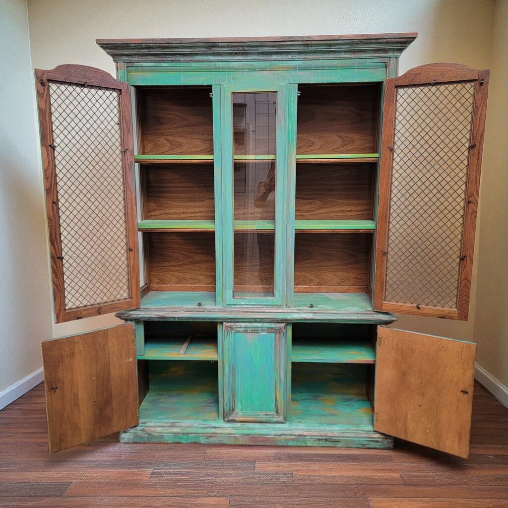 7130 Handpainted Turquoise China #Hutch Furniture