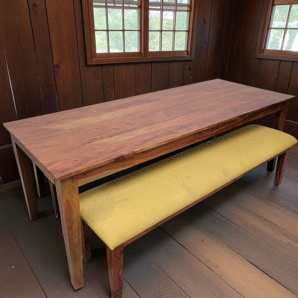 7132 Very Long Acacia Wood Table and 2 Upholstered #Bench ~ Furniture