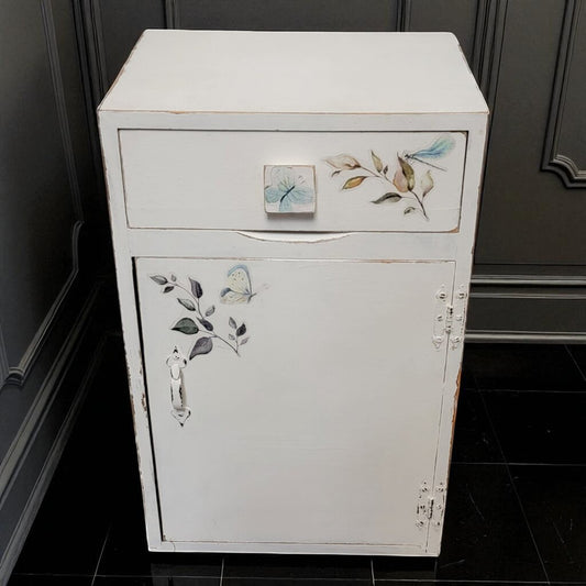 7174 Vintage White Sewing #Cabinet with Stencil Detail Used ~ Furniture