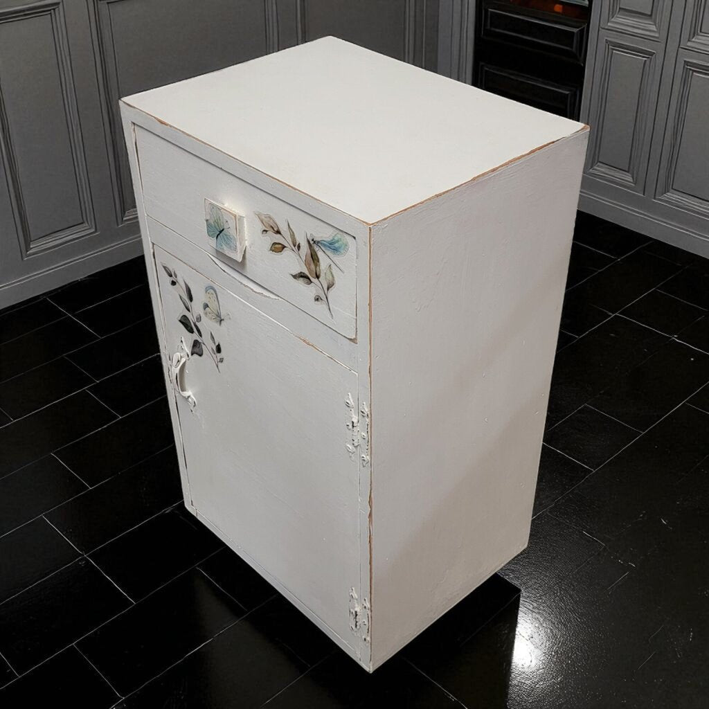 7174 Vintage White Sewing #Cabinet with Stencil Detail Furniture