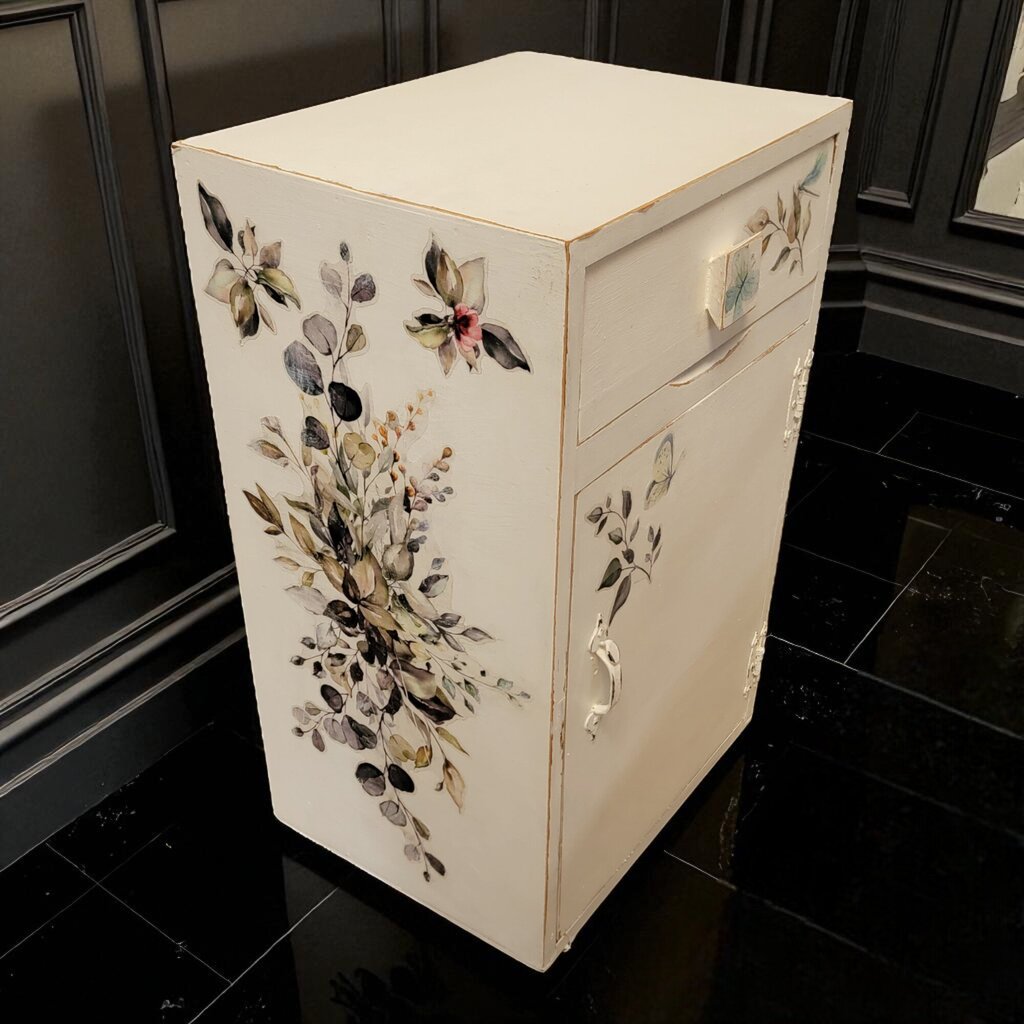 7174 Vintage White Sewing #Cabinet with Stencil Detail Furniture