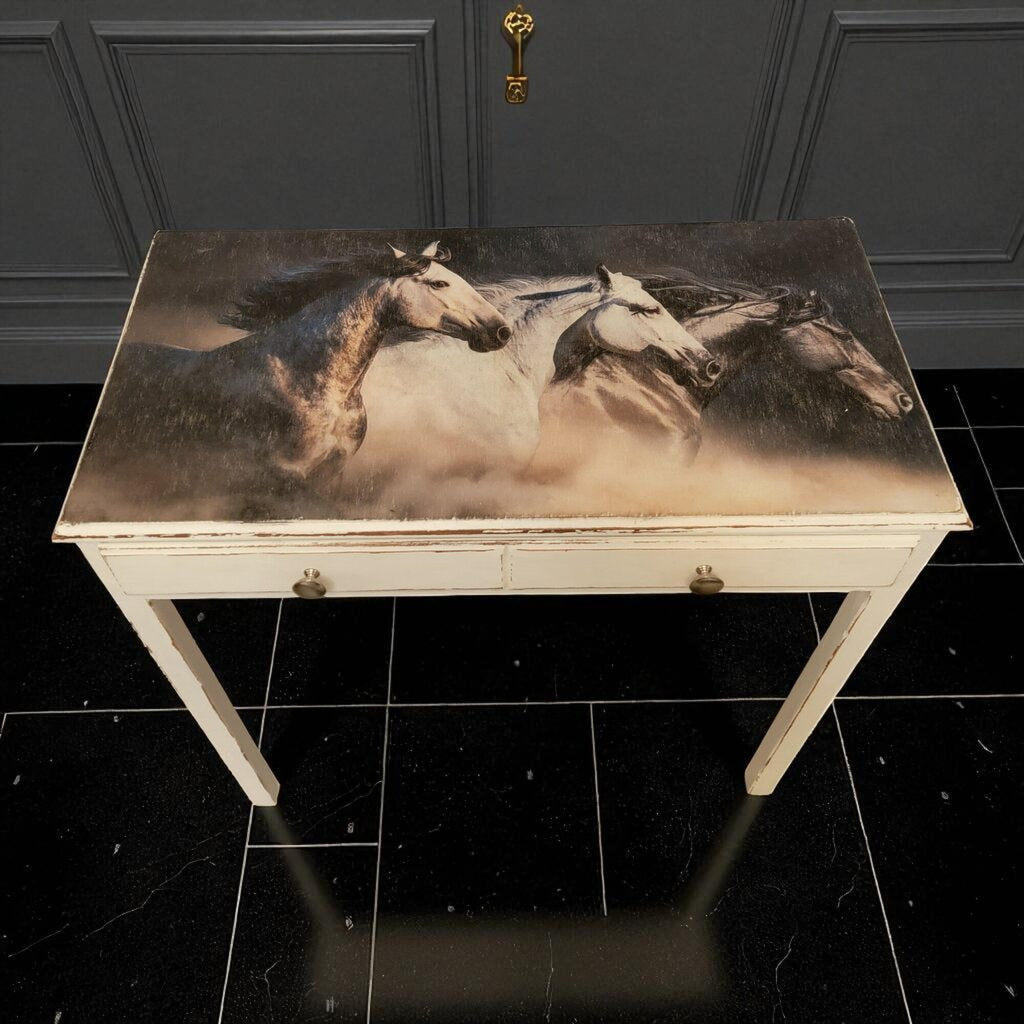 7177 White Wood 1 Drawer Horse Themed Writing #Desk Furniture