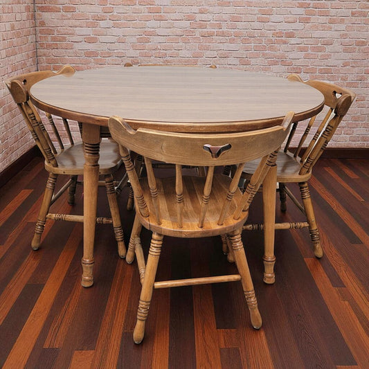 7178 Early American Round Wood #Table with 4 Chairs Used Furniture
