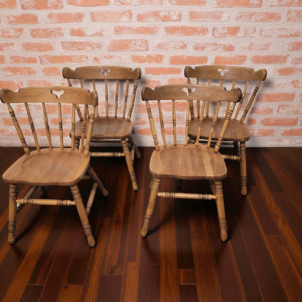 7178 Early American Round Wood #Table with 4 Chairs Furniture