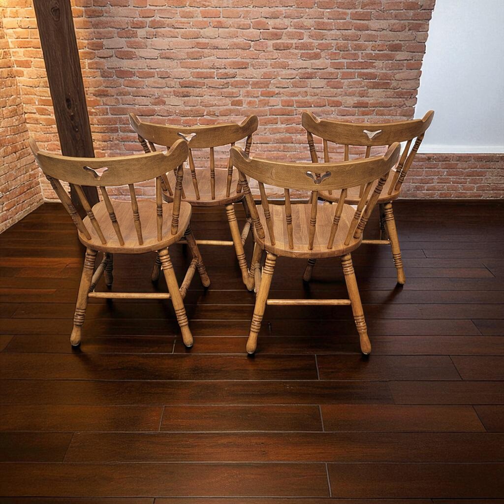 7178 Early American Round Wood #Table with 4 Chairs Furniture