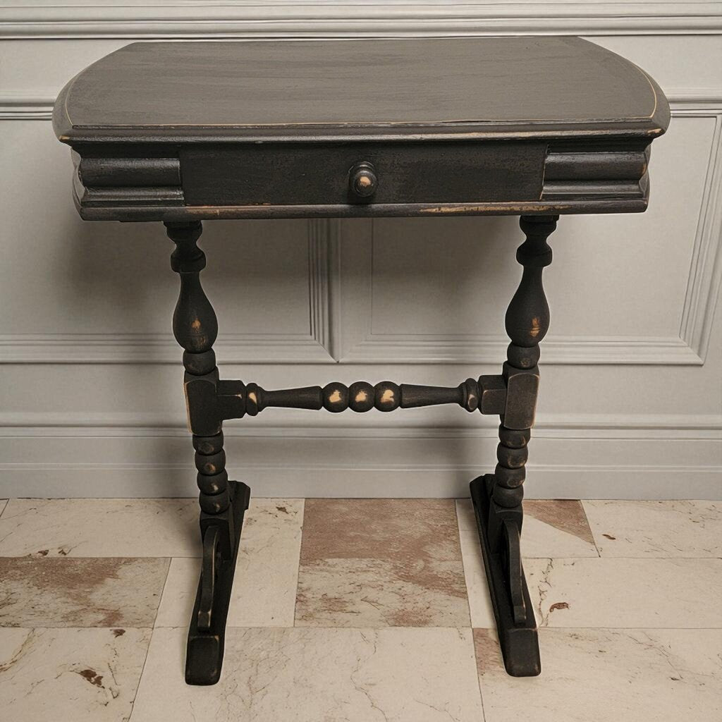 7179 Vintage Black Side #Table with Drawer Used ~ Furniture