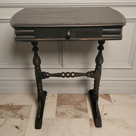 7179 Vintage Black Side #Table with Drawer Used Furniture
