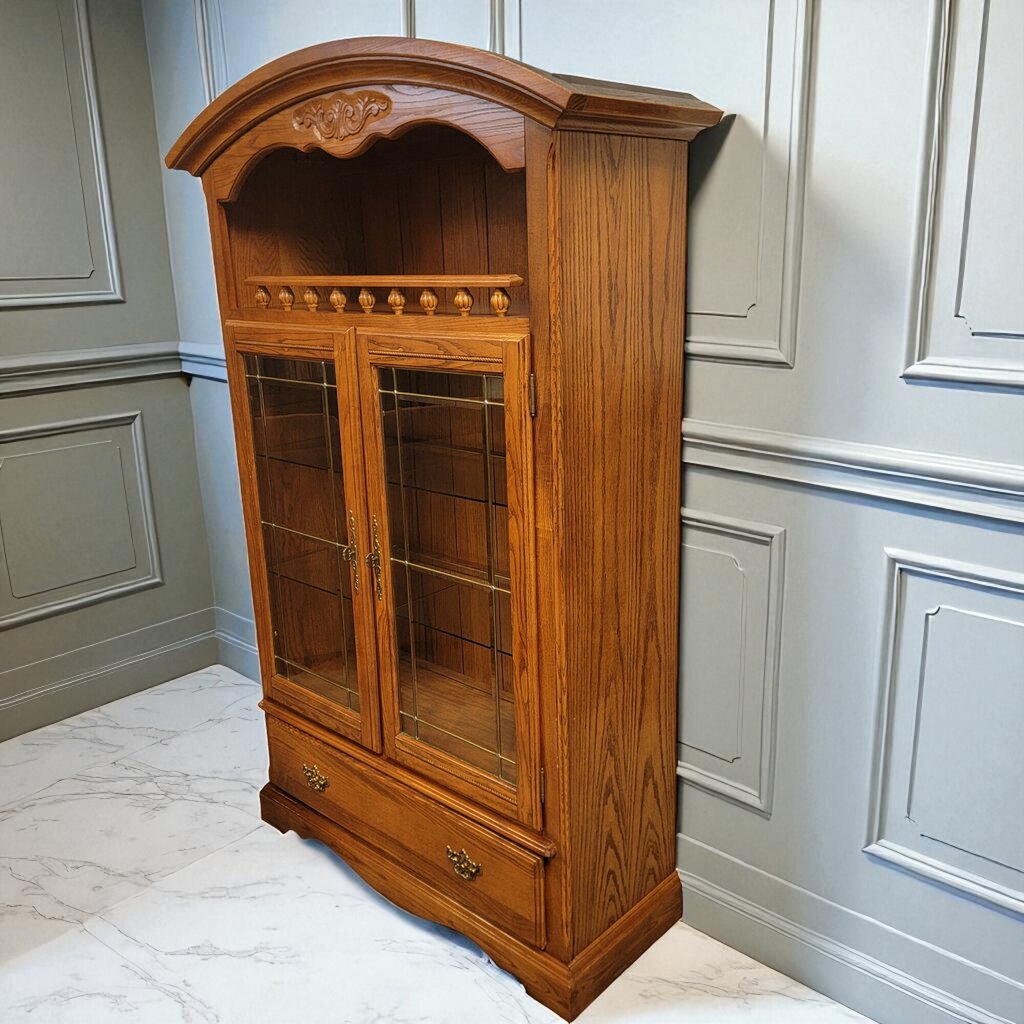 7184 Oak Curio Display #Cabinet with Drawer ~ Furniture