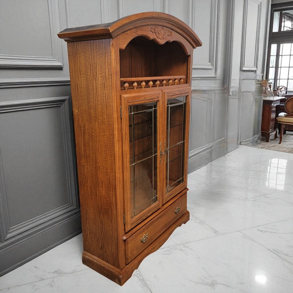 7184 Oak Curio Display #Cabinet with Drawer ~ Furniture