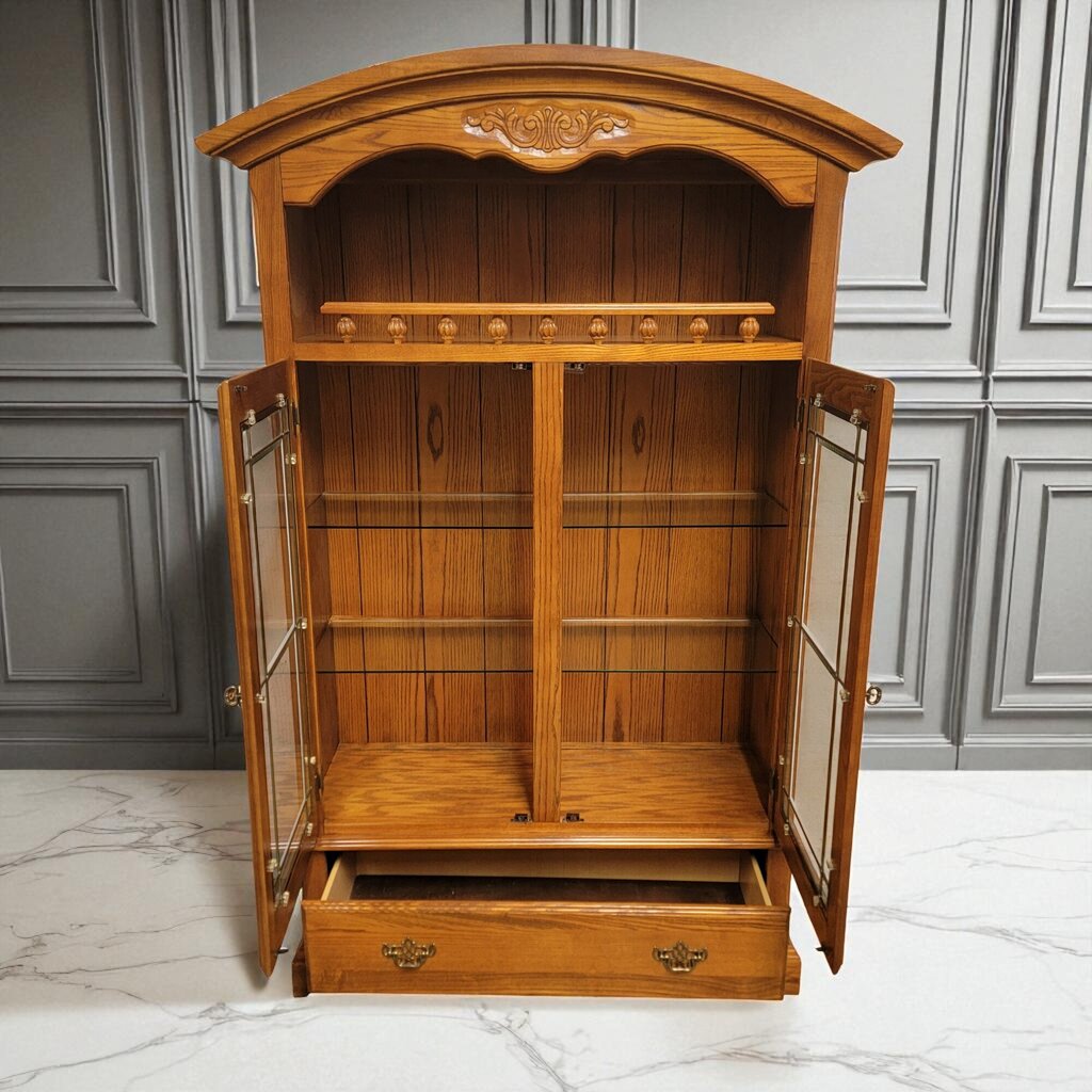 7184 Oak Curio Display #Cabinet with Drawer ~ Furniture