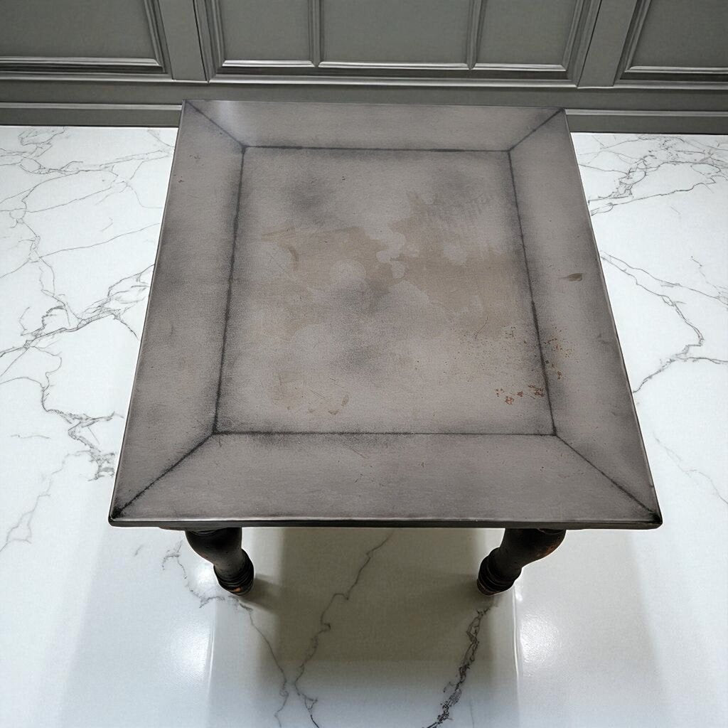 7194 Distressed Broyhill Side Table with Tin Top ~ Furniture