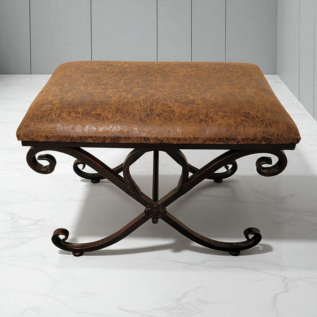 7201 Metal Scroll Bench with Upholstered Seat Used ~ Furniture