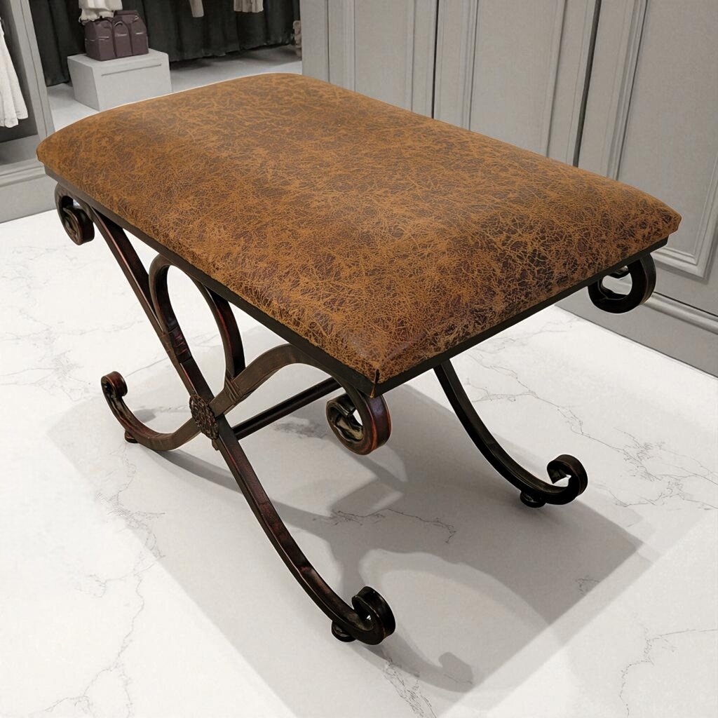 7201 Metal Scroll Bench with Upholstered Seat Furniture