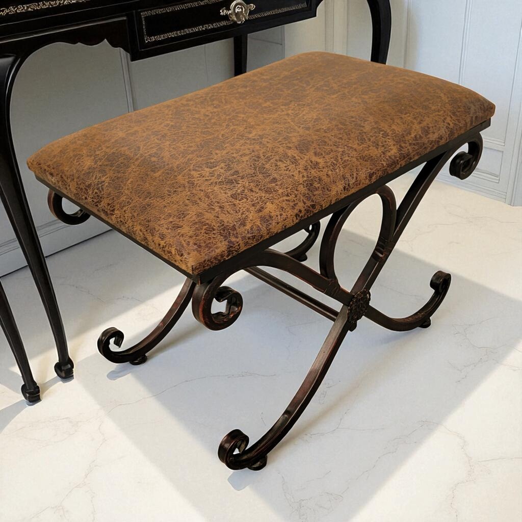 7201 Metal Scroll Bench with Upholstered Seat Furniture