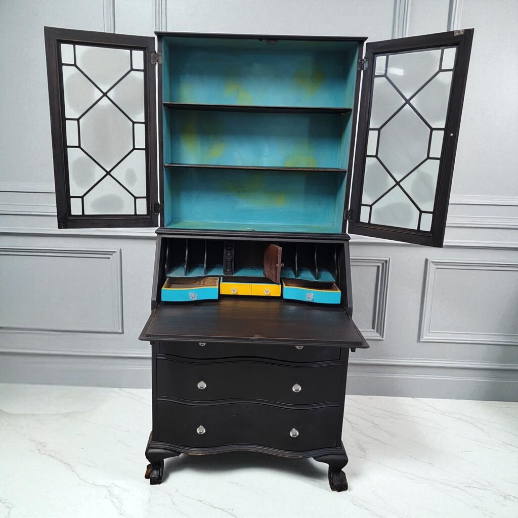 7230 Vintage Black Secretary Desk with Hutch ~ Furniture