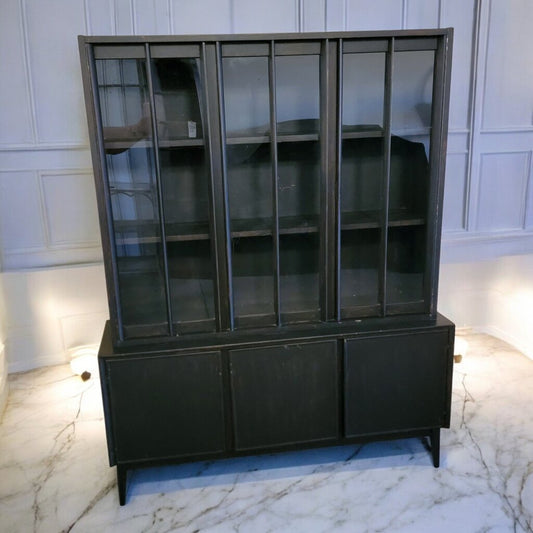 7235 Black Mid Century Modern China Hutch