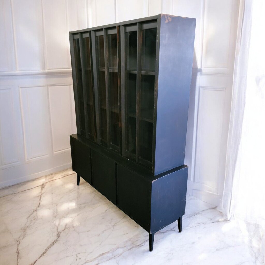 7235 Black Mid Century Modern China Hutch ~ Furniture