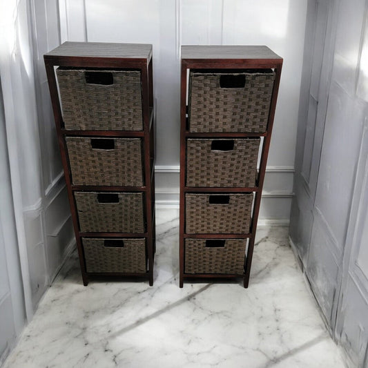 7247-7248 Wood Chest with 4 Basket Drawers Used ~ Furniture