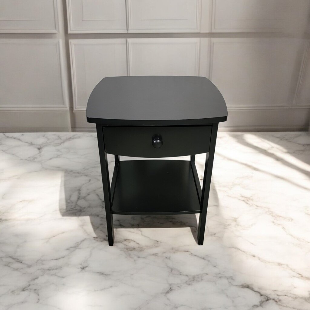 7251 Black 2 Tier Side Table with Drawer Used ~ Furniture