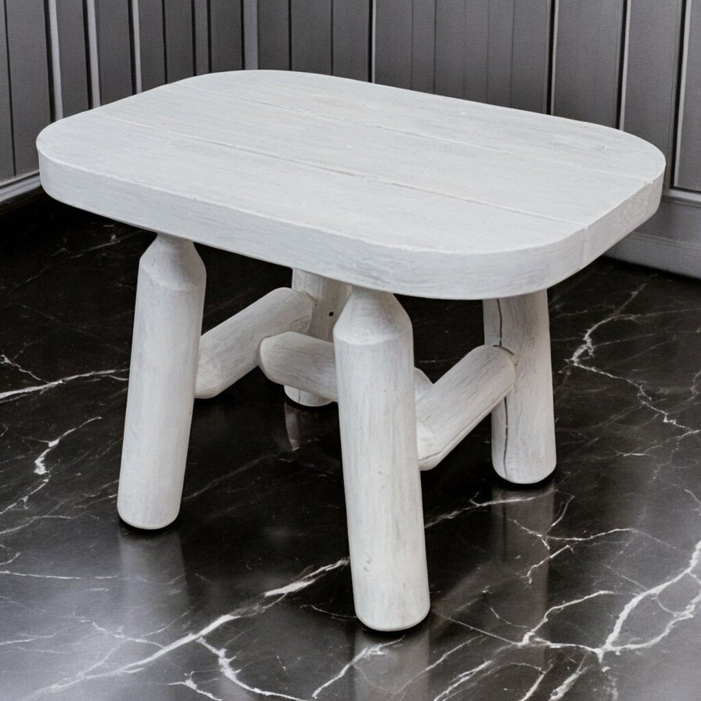 7254 White Lodge Pole Side Table Used ~ Furniture