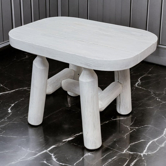 7254 White Lodge Pole Side Table Used ~ Furniture