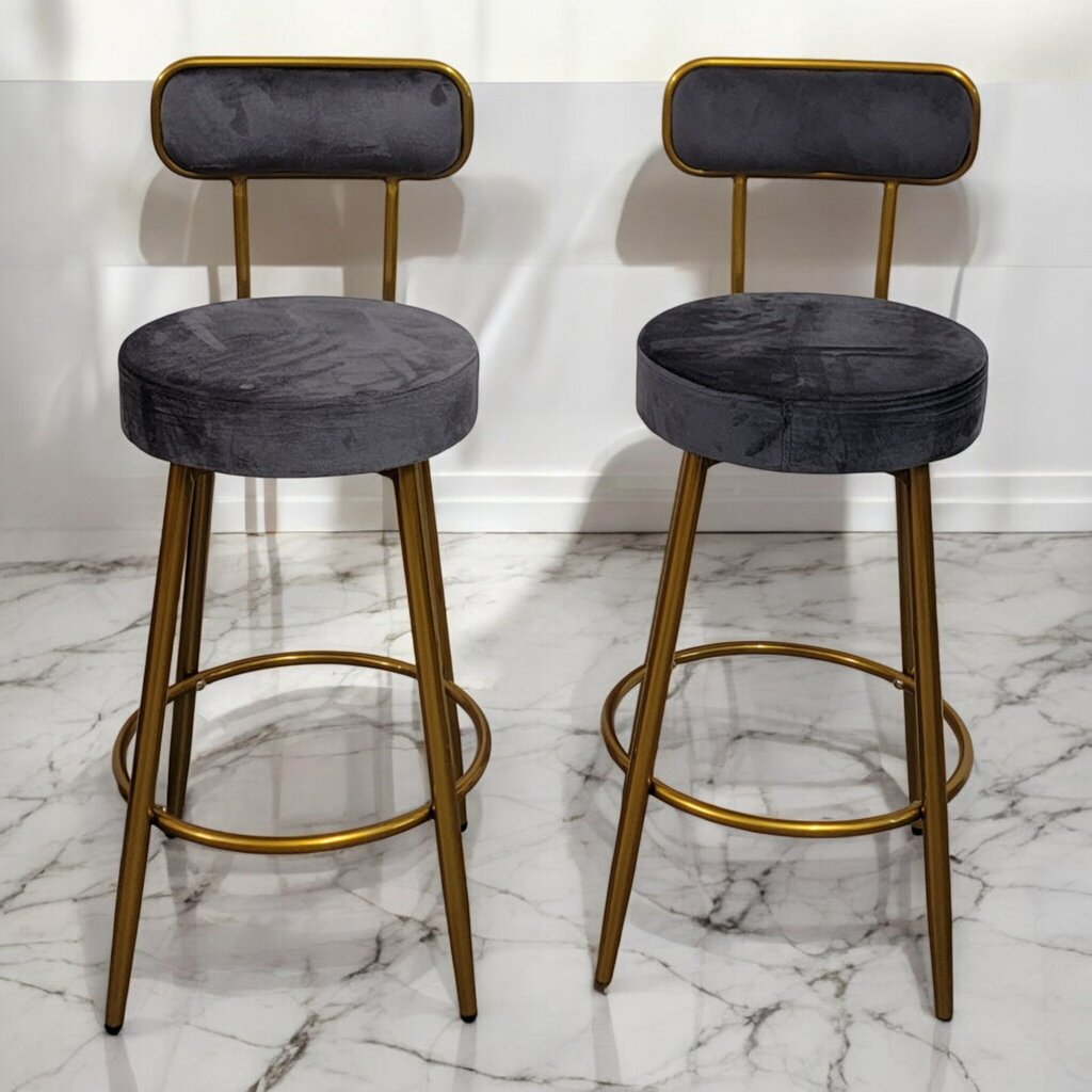 7293-7294 Gold and Grey Velvet #Barstool Used ~ Furniture