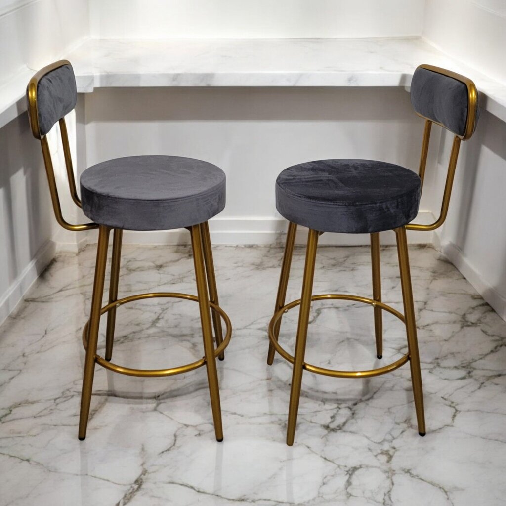 7293-7294 Gold and Grey Velvet #Barstool ~ Furniture