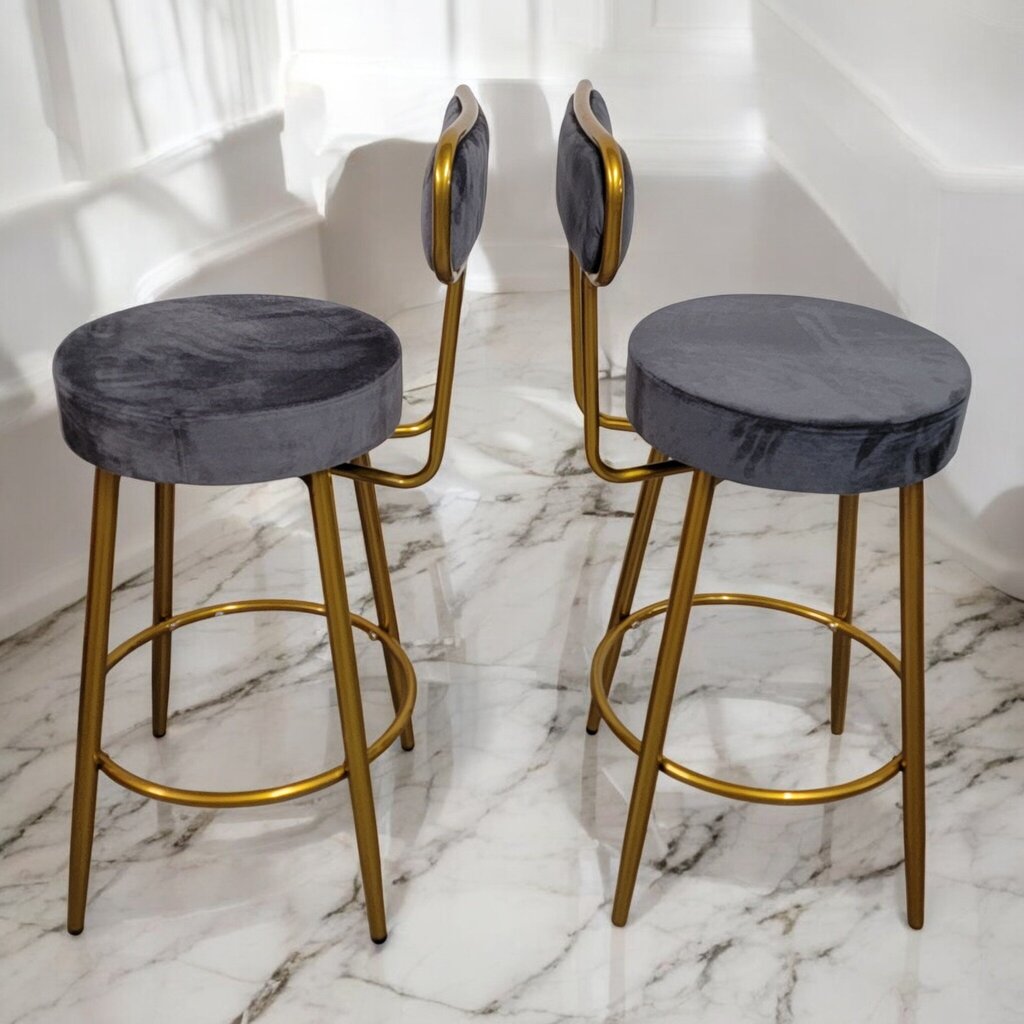 7293-7294 Gold and Grey Velvet #Barstool ~ Furniture