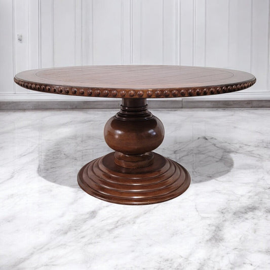7302 Bombay Style Studded Round Wood Pedestal Dining #Table Used ~ Furniture