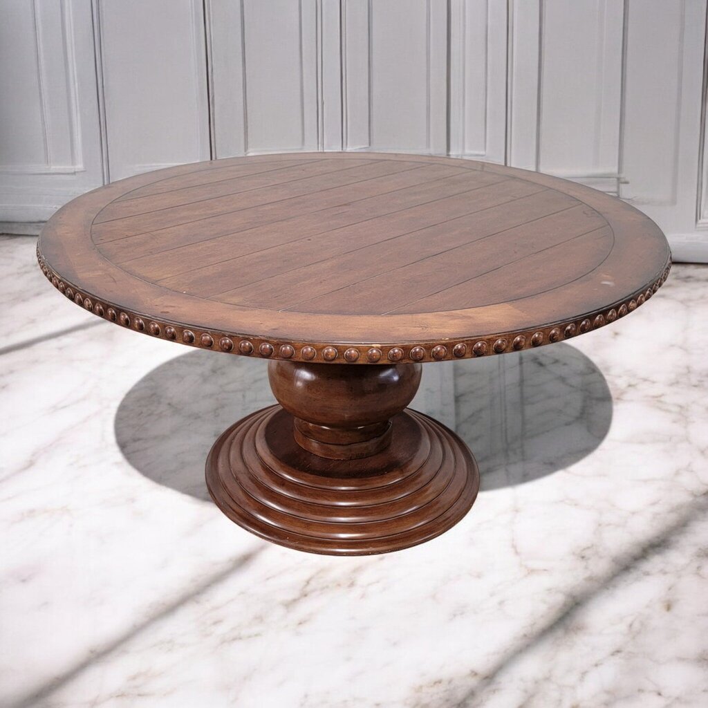 7302 Bombay Style Studded Round Wood Pedestal Dining #Table ~ Furniture