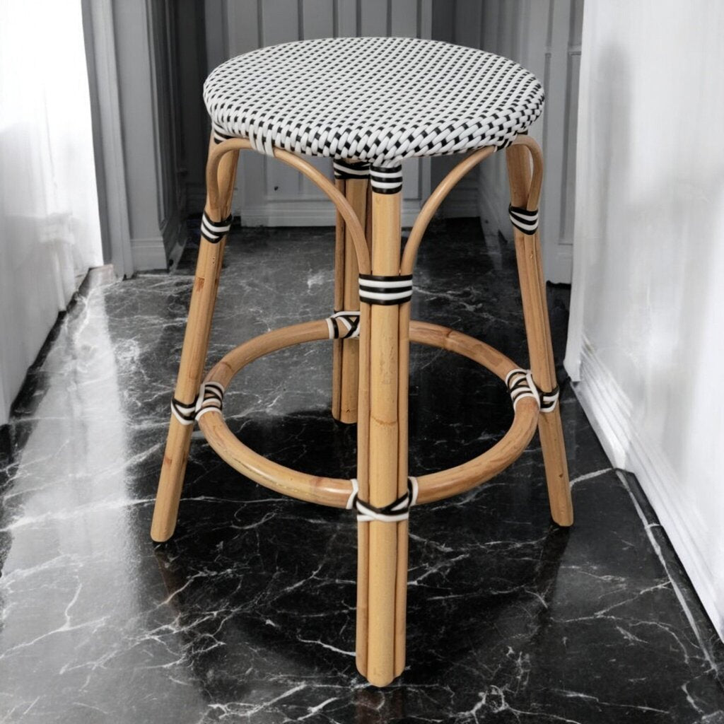 7183 Woven Black and White Barstool Used ~ Furniture