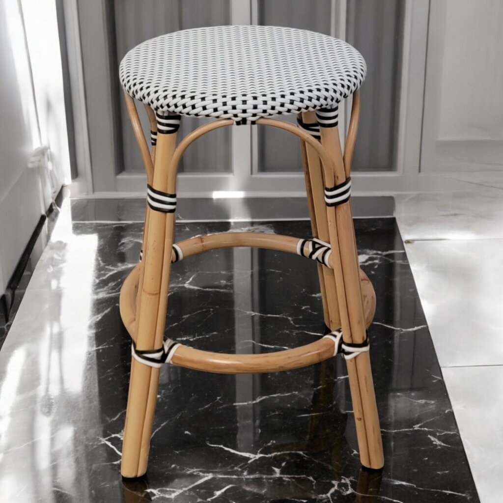 7183 Woven Black and White Barstool ~ Furniture