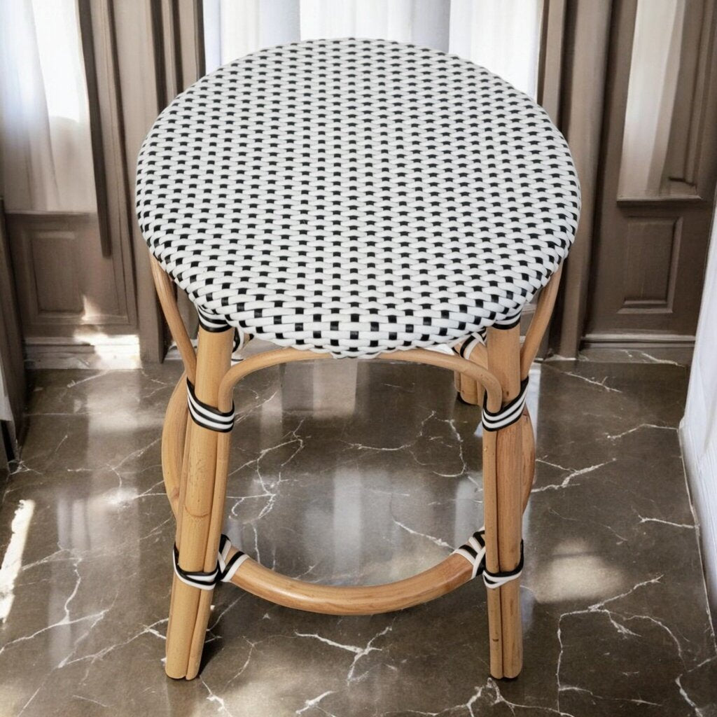 7183 Woven Black and White Barstool ~ Furniture
