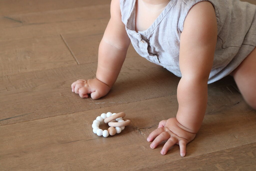 Silicone/Wood Ring Teether | White * Children's