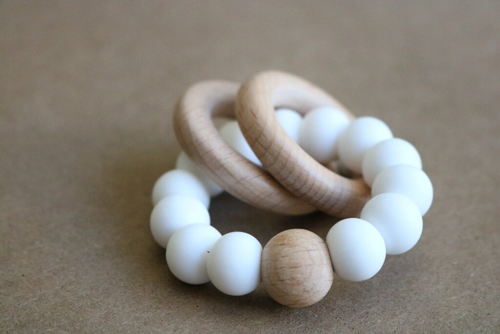 Silicone/Wood Ring Teether | White * Children's