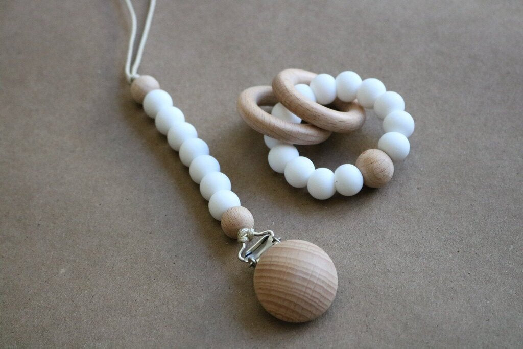 Silicone/Wood Ring Teether | White * Children's Accessories