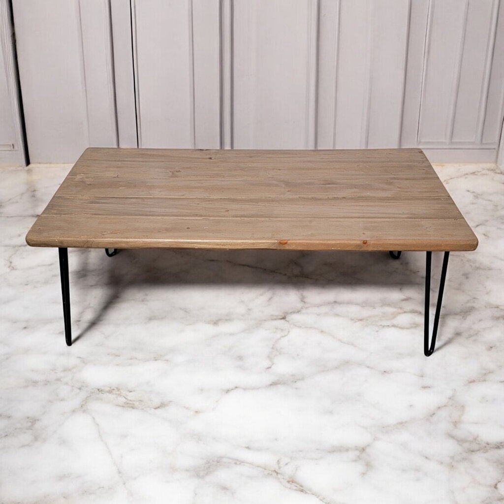 7239 Distressed Solid Wood Coffee Table with Metal Hairpin Legs ~ Furniture