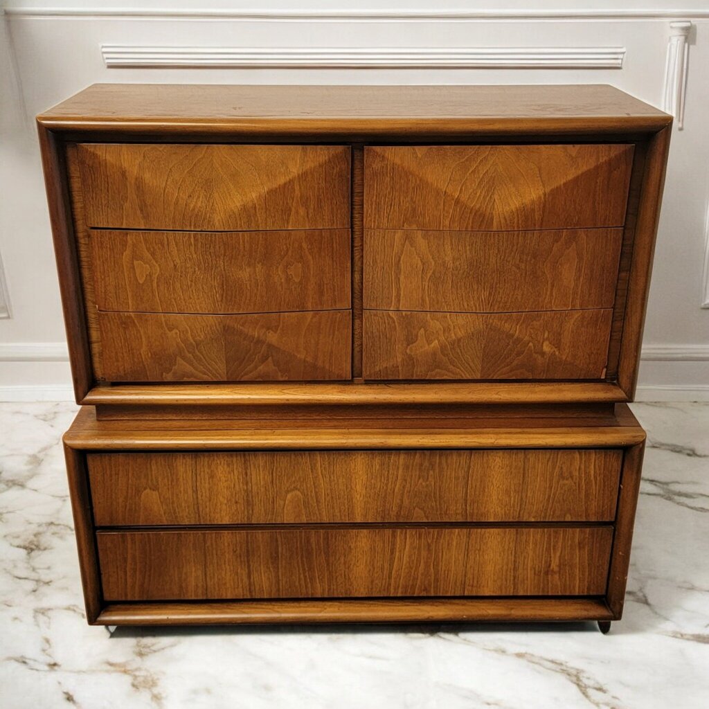 7306 MId Century United Furniture Diamond Front Walnut Dresser Used ~ Furniture