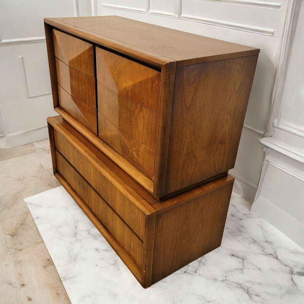7306 MId Century United Furniture Diamond Front Walnut Dresser ~ Furniture