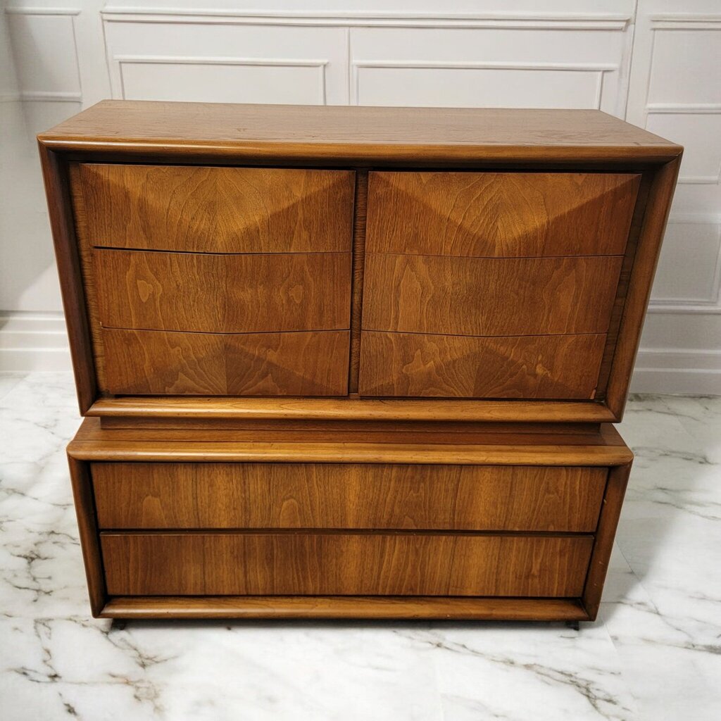 7306 MId Century United Furniture Diamond Front Walnut Dresser ~ Furniture