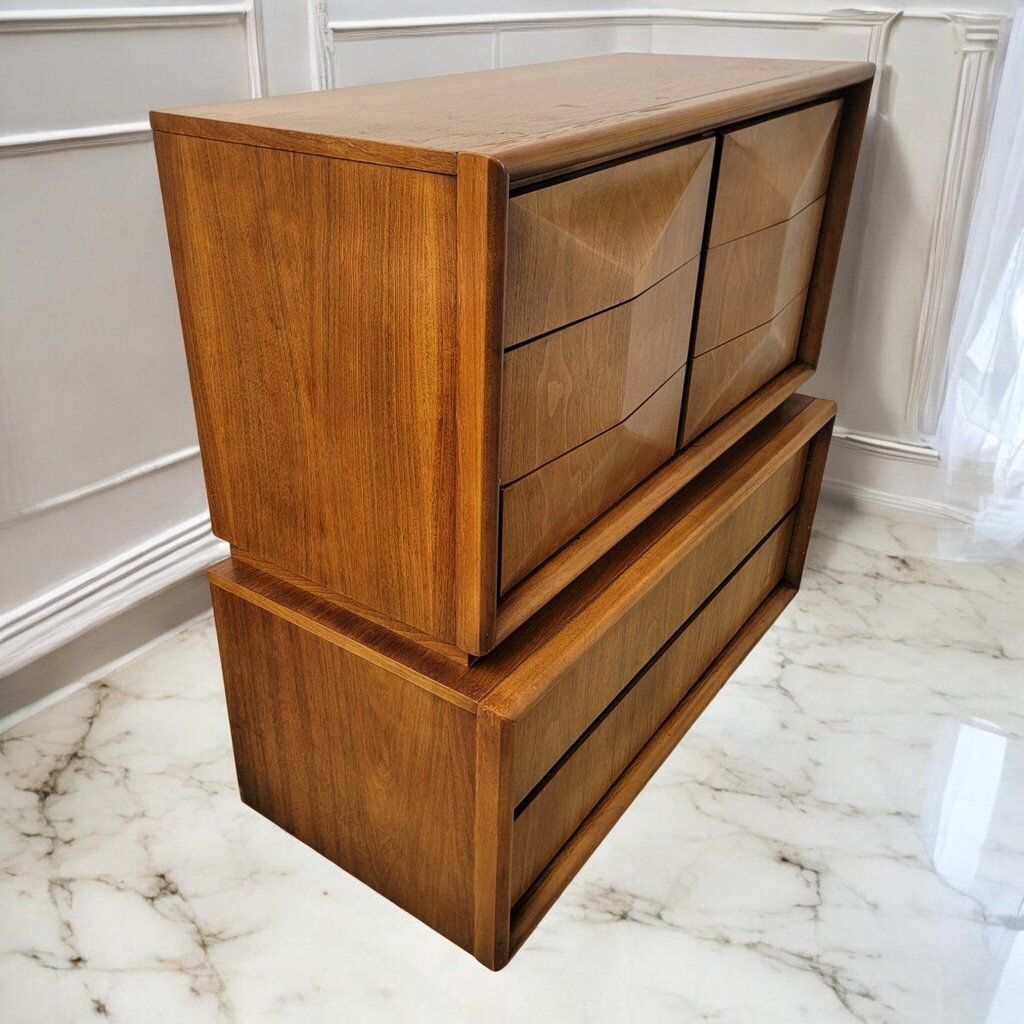 7306 MId Century United Furniture Diamond Front Walnut Dresser ~ Furniture