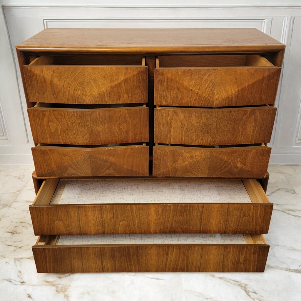 7306 MId Century United Furniture Diamond Front Walnut Dresser ~ Furniture