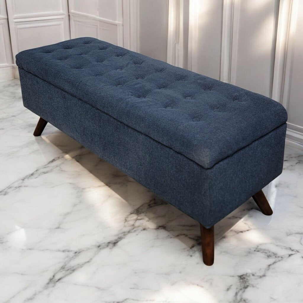 7322 Mid Century Style Tufted Blue Storage #Bench ~ Furniture