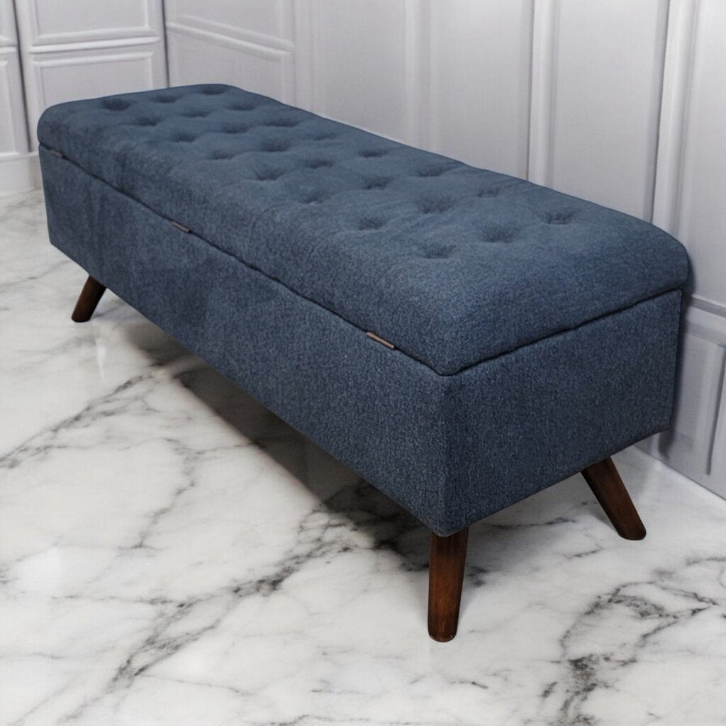 7322 Mid Century Style Tufted Blue Storage #Bench ~ Furniture