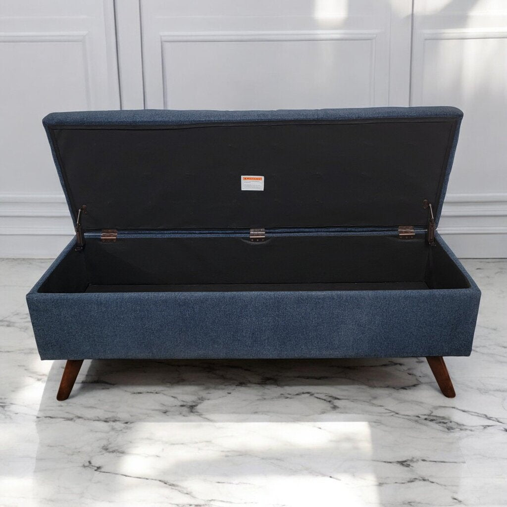 7322 Mid Century Style Tufted Blue Storage #Bench ~ Furniture