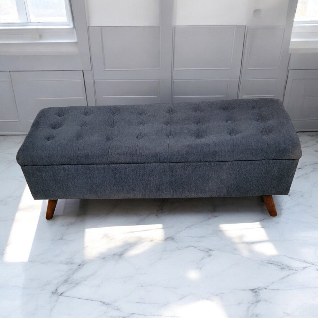 7322 Mid Century Style Tufted Blue Storage #Bench ~ Furniture