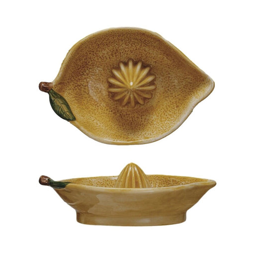 Hand-Painted Stoneware Lemon Shaped Juicer 6"L x 4-1 4"W x 2"H Yellow New * Home