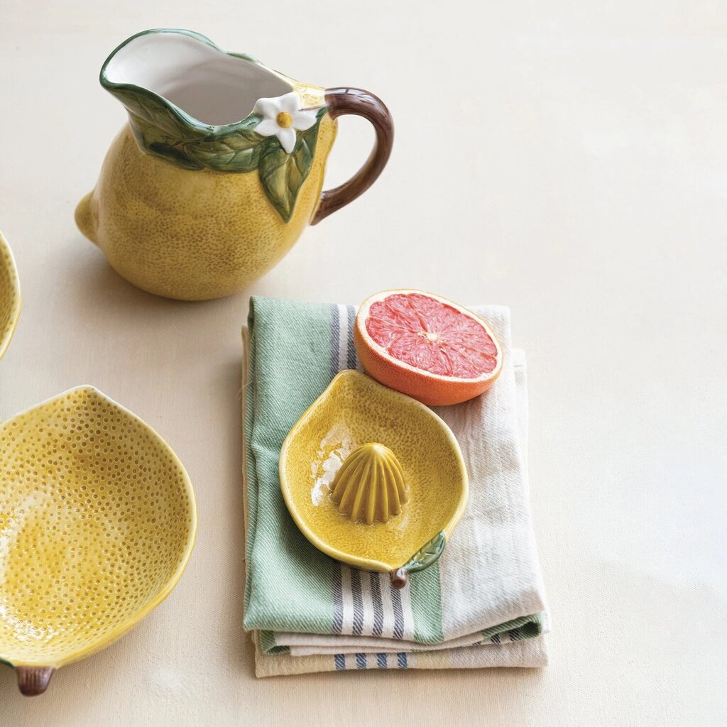 Hand-Painted Stoneware Lemon Shaped Juicer * Home